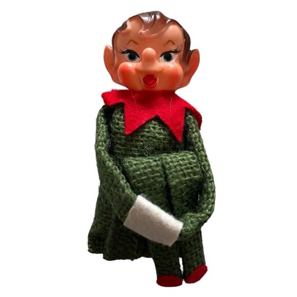 Herman Pecker Christmas Elf Knee Hugger Green Jumpsuit Straw Filled Shelf Sitter - Picture 2 of 9